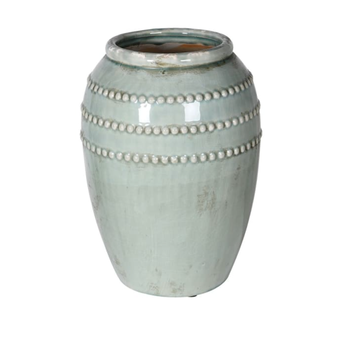 Bobble Detailed Distressed Vase - Light Teal