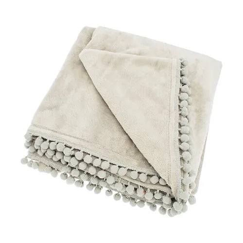 Cashmere Touch Mini Pom Pom Throw - Linen