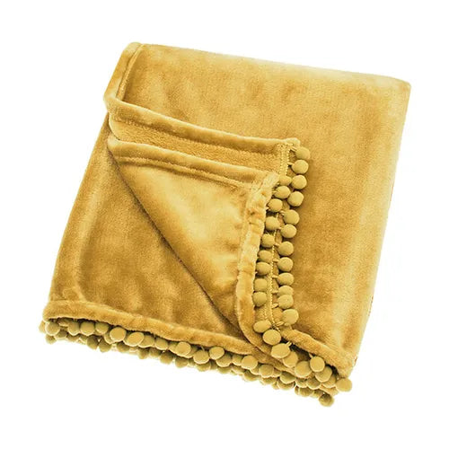 Cashmere Touch Mini Pom Pom Throw - Saffron