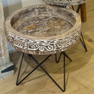 Carved Wooden Side Table (Short)