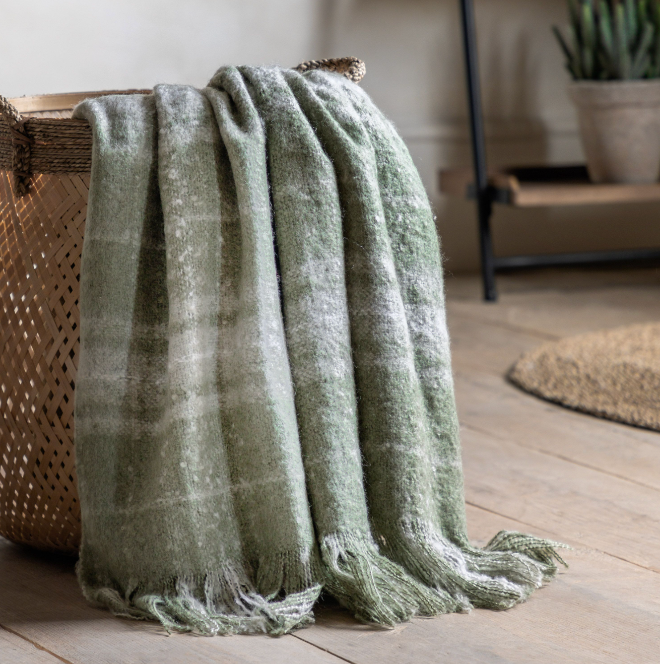 Check Faux Mohair Throw - Green