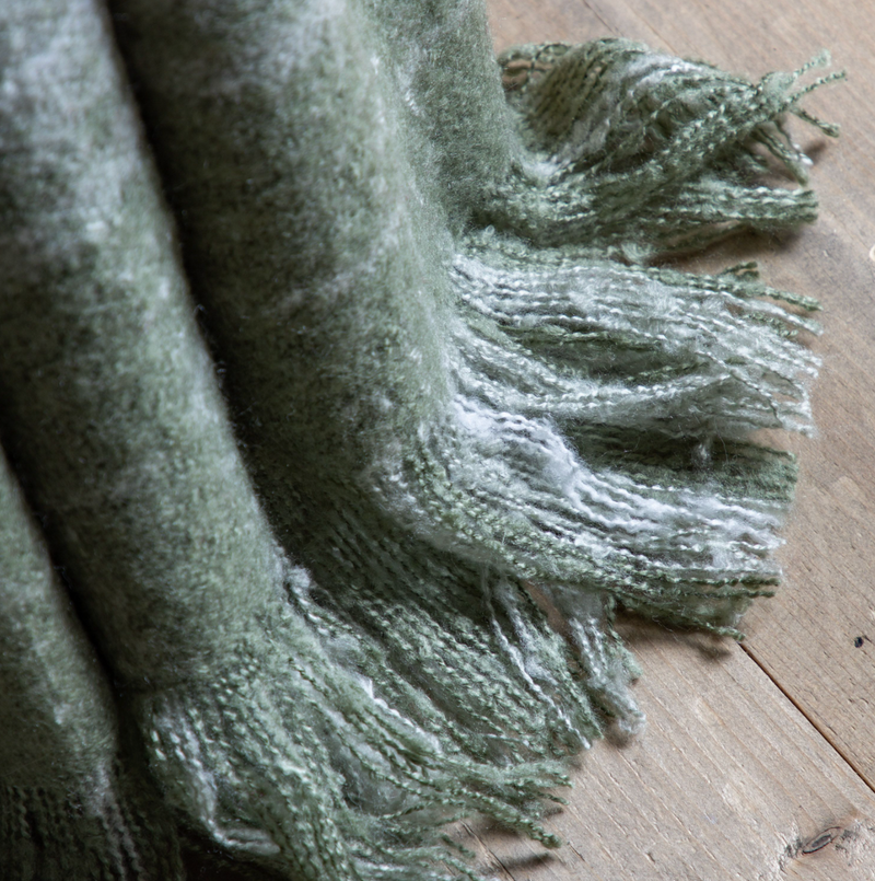 Check Faux Mohair Throw - Green