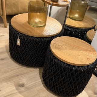 Woven Rope Tables with Waxed Wood Top