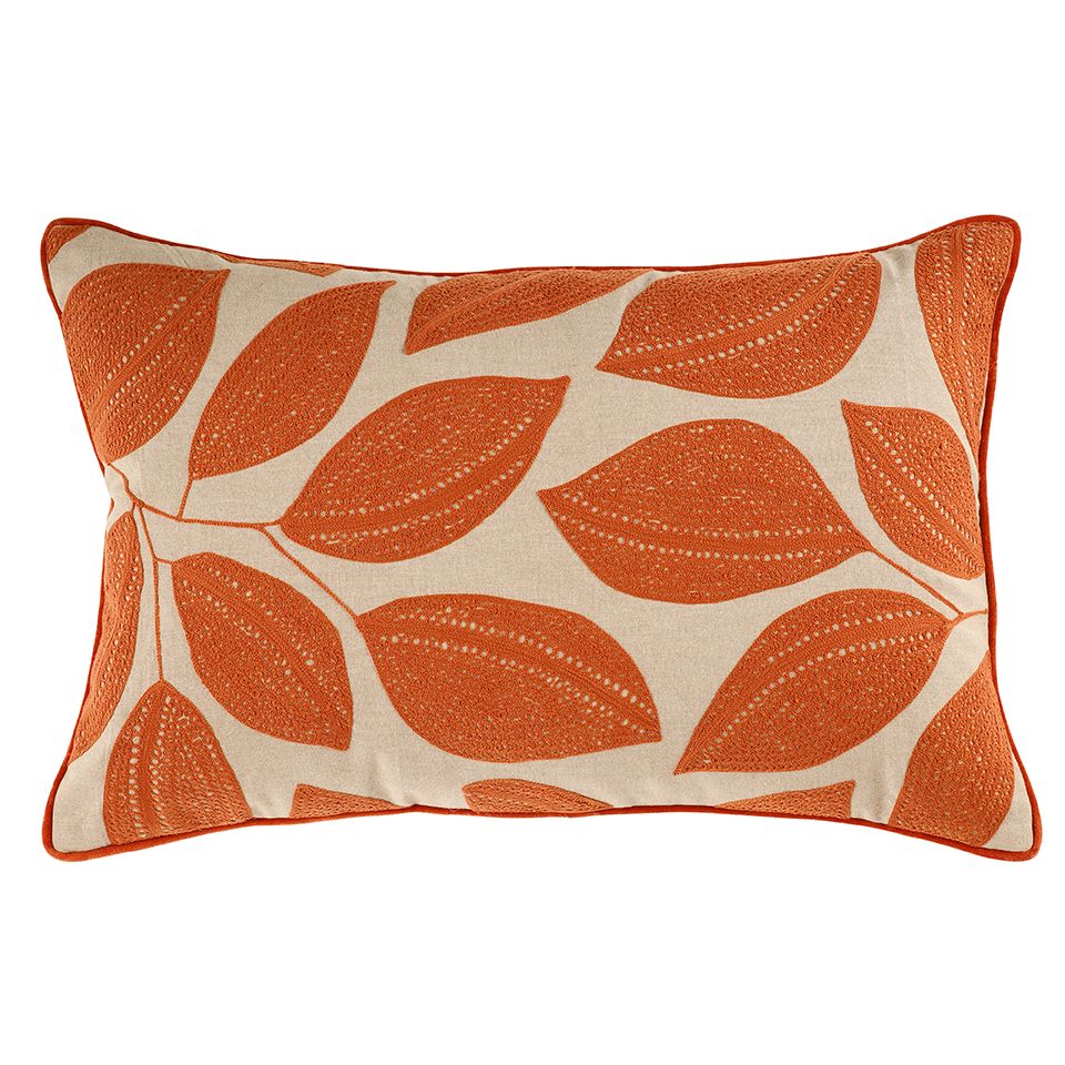 Embroidered Leafy Feather Filled Cushions - Sunset