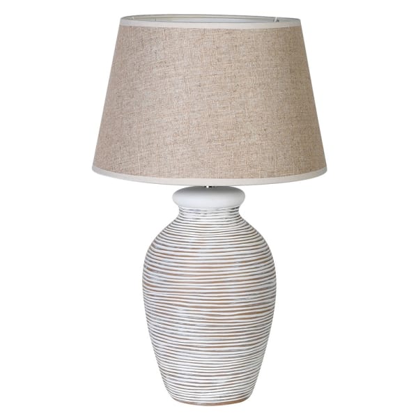 White Washed Ribbed Lamp with Linen Shade