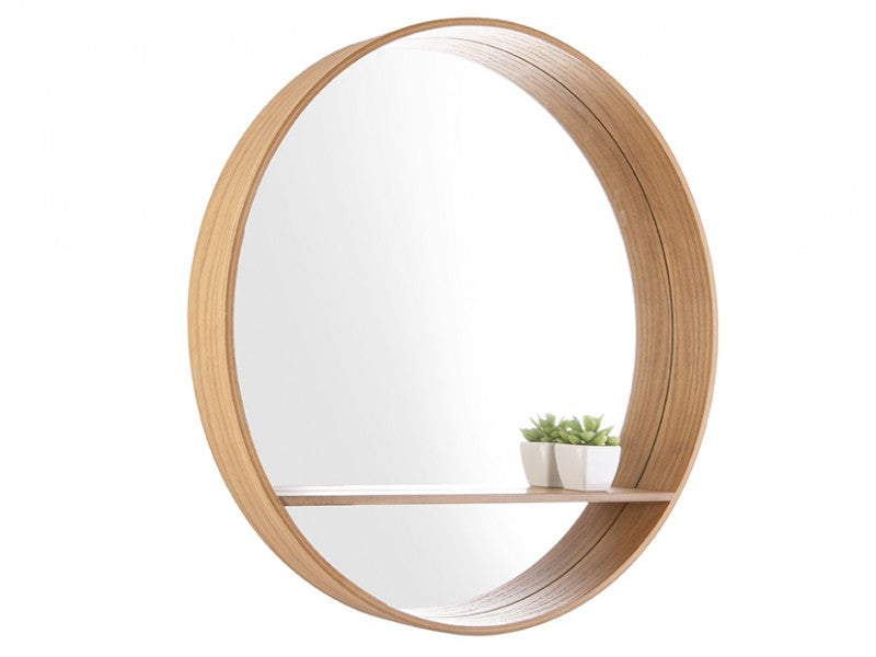 Present Time | MEDIUM Pinewood Round Shelf Mirror