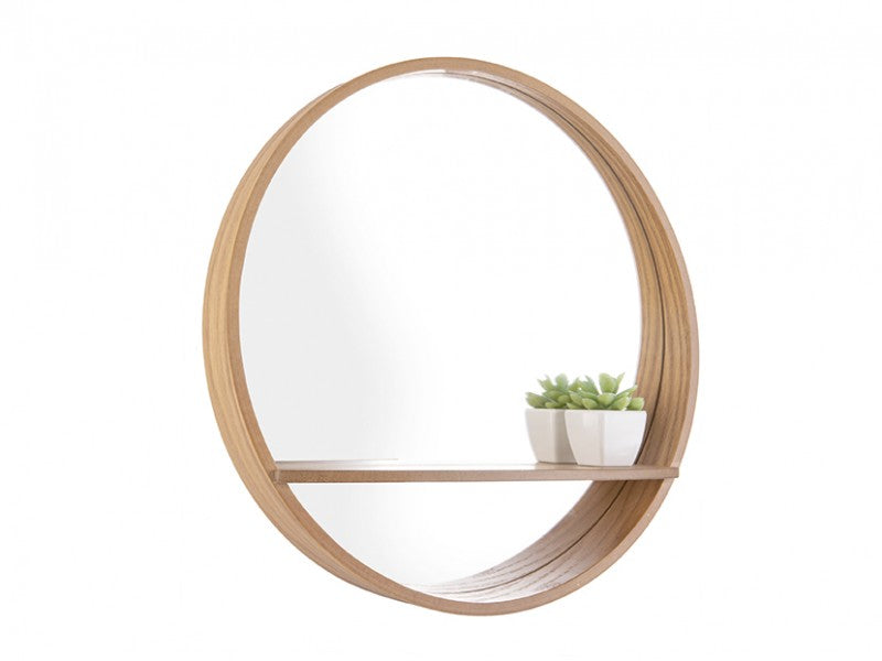 Present Time | Small Pinewood Round Shelf Mirror