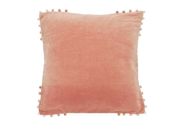 Mini Pom Pom Velvet Cushion - Pink
