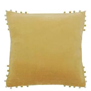 Mini Pom Pom Velvet Cushion - Sand